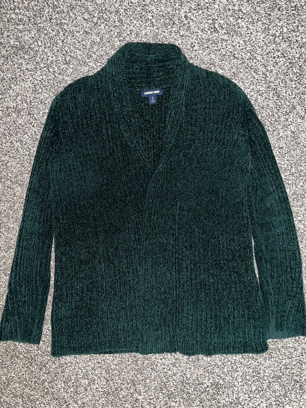 Lands' End Women's Deep Emerald Chenille Open-Front Cardigan